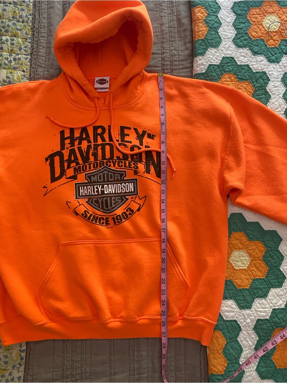 Harley-Davidson Men's Orange Logo Hoodie Sweatshirt - size XL - Mt Pleasant MI - Picture 10 of 13